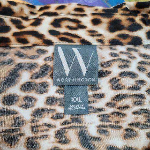Worthington Leopard print button-up thick long sleeve blouse - size XXL - Picture 4 of 8